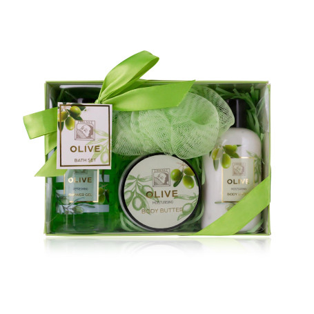 Accentra-Set cadeau de douche pour femmes OLIVE dans une belle boîte cadeau-Set de 4 pièces gel douche