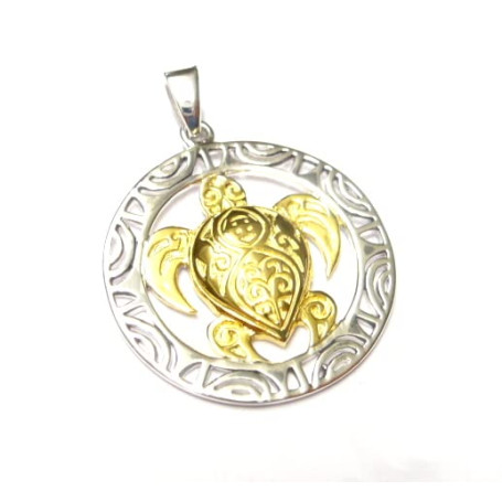 Pendentif en argent plaqué or avec motif « tortue maori » - Pendentif en argent sterling partiellement plaqué or - Symbole de pr