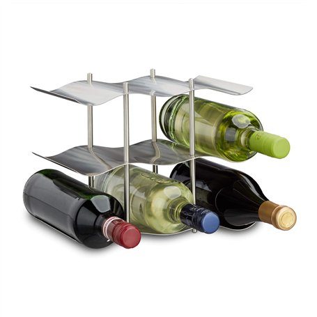 Relaxdays Casier à vin pour 9 bouteilles en inox 3 étages design moderne range-bouteilles HxlxP: 22 x 27 x 16