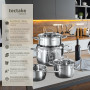 tectake® Set de casserole Inox Batterie de cuisine inox Casseroles & couvercle casserole 7 pcs. idéal Induction cuisinère gaz &