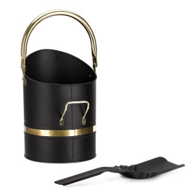 Navaris Seau à Cendres - Réceptacle en Acier pour Cendre et Charbon 23 cm diamètre et 34 cm Hauteur - Seau avec Pelle pour Entre