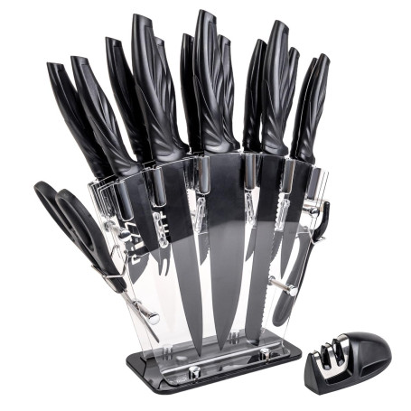 Intirilife Set de 17 couteaux de cuisine avec bloc à couteaux et aiguiseur Éplucheur multifonctionnel Ciseaux et couteaux - Pour