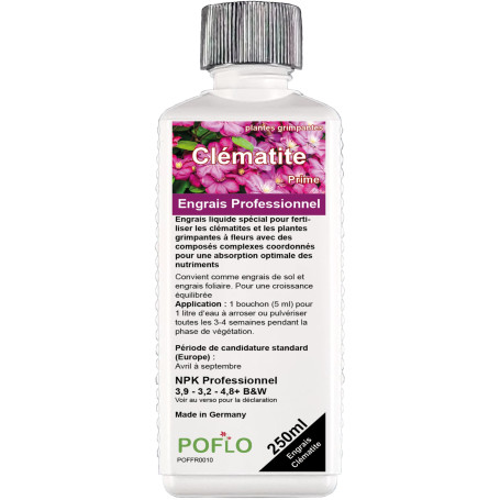 POFLO Engrais pour clématites et plantes grimpantes à fleurs. Engrais complet liquide NPK de haute qualité issu de l'horticultur