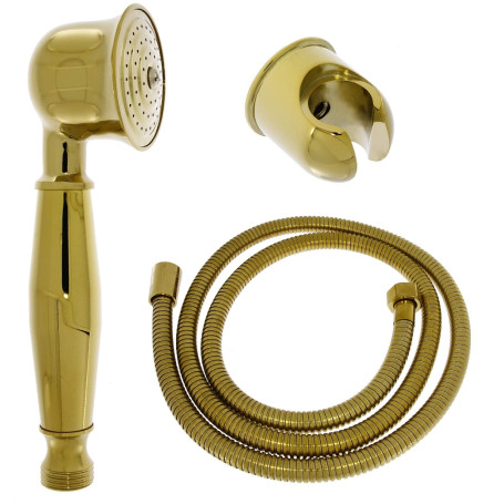 Pommeau de douche rétro avec flexible et support de douche en laiton avec surface dorée
