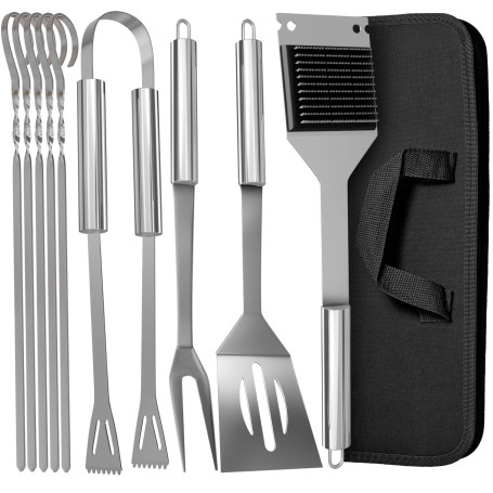 Praknu Kit d'Ustensiles pour Barbecue en Acier INOX - avec Coffret de Transport - Résistant aux Hautes Températures