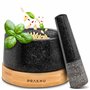 Praknu Mortier et Pilon de Cuisine Granit - Grand 400ml - Pour les épices et les herbes - Avec dessous de plat en bois FSC® N004