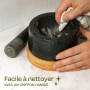 Praknu Mortier et Pilon de Cuisine Granit - Grand 400ml - Pour les épices et les herbes - Avec dessous de plat en bois FSC® N004
