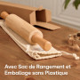 Praknu Rouleau a Patisserie - En Bois de Hêtre Certifié FSC® - Avec Graduation - Poignée Ergonomique - Antiadhésif