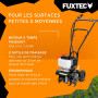 FUXTEC Motobineuse thermique FX-AF152 – Moteur 2 temps 51,6 cm³ – 23 cm de largeur – Profondeur de 70 mm – Fraises étoilées – Lé