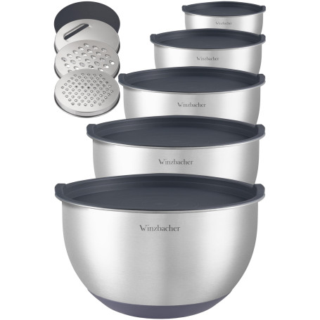 Winzbacher Lot de 5 saladiers en acier inoxydable avec couvercle - 1 l + 1