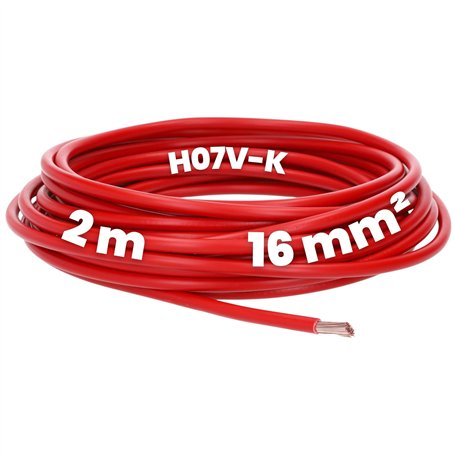 Kalitec Câble H07V-K 16 mm² Rouge - 2 m - Flexible - Toron - Câblage à Fils Fins - Pour Armoire de Compteur et de Commande