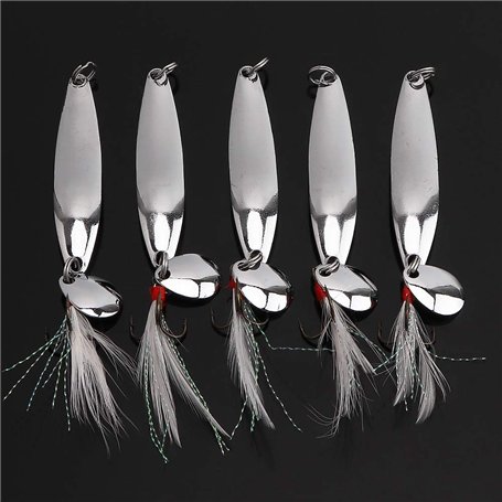 OriGlam Lot de 5 Leurres de Pêche Durs - Kit en Métal Avec Hameçons Triples pour Saumon et Bar