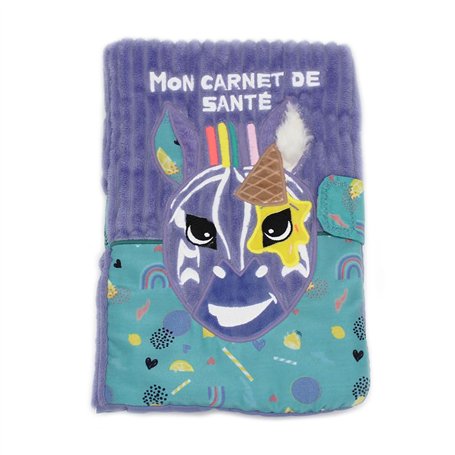 LES DEGLINGOS - Protège carnet de santé Kiprokos le Zèbre - Violet - Fermeture en velcro - Ludique - Cadeau enfant et bébé - Tis