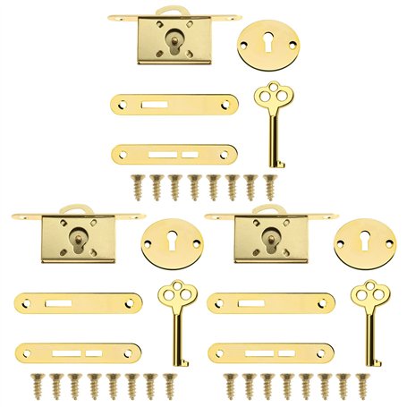 ECSiNG 3 sets Armoire Serrure Antique Serrure de Boîte à Bijoux Décorative avec Clés Vis Vintage Boîte en Bois Serrure de Meuble