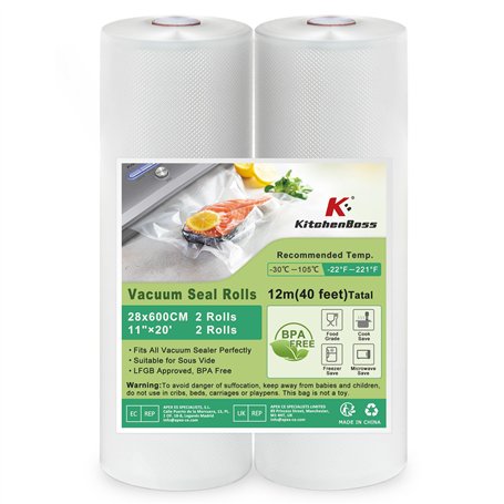 KitchenBoss Sacs Sous Vide Alimentaire：2 Rouleaux 28x600cm