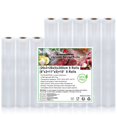 KitchenBoss Sac Sous vide Alimentaire：Rouleau Sous Vide Alimentaire sans BPA pour Appareil Sous Vide