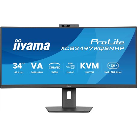 iiyama Prolite XCB3497WQSNP-B1 Écran LED incurvé 1500R VA 34" UWQHD HDMI DP USB 3.2 USB-C Station d'accueil 95 W RJ45 Commutateu
