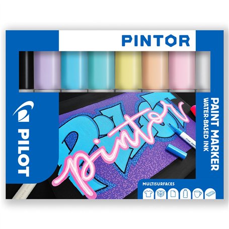 Pilot Pintor Creative Lot de 8 marqueurs permanents multi-surfaces à base d'eau – Séchage rapide – Pour tissus