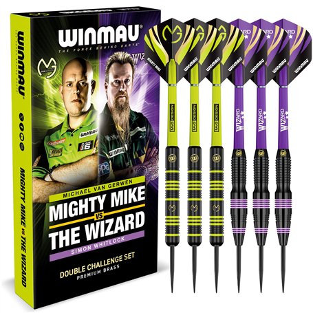 WINMAU Darts Michael 'MvG' Van Gerwen Vs Simon 'The Wizard' Whitlock | Ensemble jumeau | Fléchettes en Laiton Steeltip de 22 g a