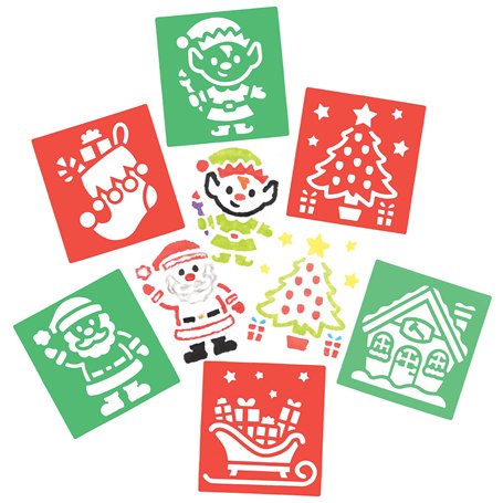 Baker Ross FE885 Pochoir Dessin Enfant motif Atelier du Pere Noel - Lot de 8
