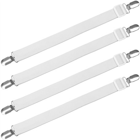 4X Clips pour draps de lit Blancs – Attaches pour Bretelles – Sangles pour Porte-Matelas pour draps Plats et Housses – Sangle él