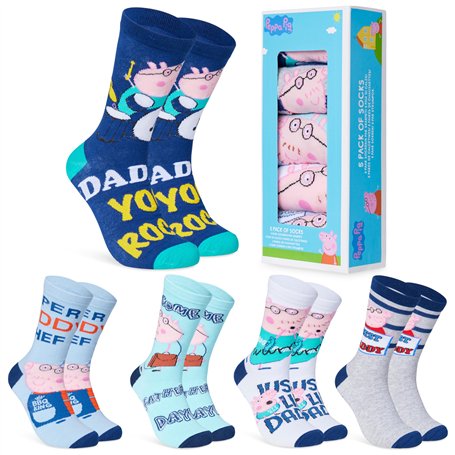 Peppa Pig Chaussettes Homme Fantaisie Coffret 5 Paires de Chaussettes Homme Humour Cadeau Humoristique Papa 40-45
