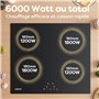 Ciarra Plaque à Induction 4 Foyers 6000W - Commande Tactile LED - 9 Niveaux de Puissance- Minuteur - Verrouillage Enfant - Plaqu