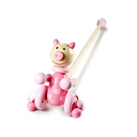 Mousehouse Gifts Jouet à Tirer à Pousser en Bois Premier Age pour bébé ou Enfants Filles Rose Cochon