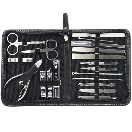Kovira Kit Manucure Pedicure avec Coupe-Ongles (19 Pièces) - Set Manucure Professionnel en Acier Inoxydable pour Cuticules et On