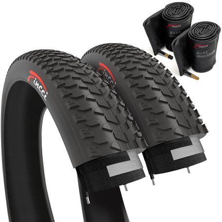 Fincci Pneus 26x4.00 Pouces - Paire Pneus Fat Bike Con 2X Chambres à Air de Valve Schrader 100-559