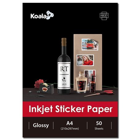 KOALA Papier photo auto-adhésif à jet d'encre Blanc Brillant Impression d'étiquettes A4 50 feuilles