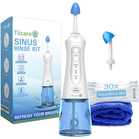 Kit d'irrigation nasale de Tilcare – Kit de lavage nez parfait pour le soulagement des sinus et des allergies - Pot Neti électri