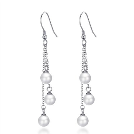 Boucles d'oreilles pendantes en argent sterling avec triple perle blanche