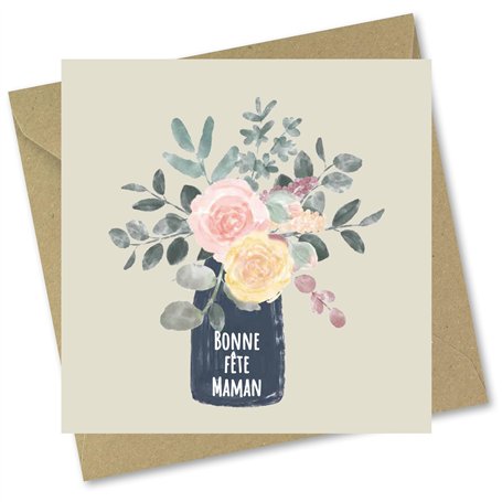 Absolutely Yours Carte de fête des Mères pour maman. Motif « Fleurs dans un vase ». Carte avec enveloppe assortie (150 x 150 mm