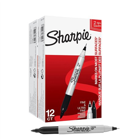 Sharpie Lot de 24 marqueurs permanents à double pointe - Pointe fine et ultra fine - Noir