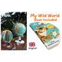 EXERZ Globe terrestre de 20 cm avec un livre « mon monde sauvage » 16 pages. Tourner, tourner, jouer, lire, découvrir les animau