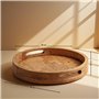 Hazelton Oaks Plateau de service rond en bois avec poignées, plateau de présentation alimentaire de taille moyenne, plateau en b