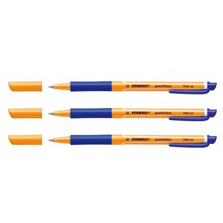 STABILO PointVisco Lot de 3 stylos roller avec formule gel innovante Bleu