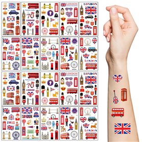 Lot de 20 feuilles de tatouages temporaires Union Jack 2022 pour 70e anniversaire de la reine