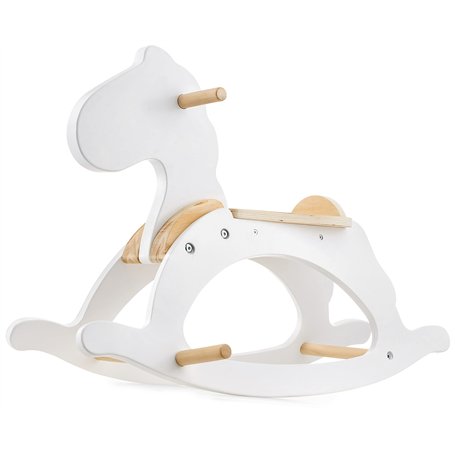 Mamabrum Cheval à Bascule en Bois - Jouet Balançoire Blanc Classique pour Enfants 1+ an