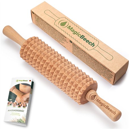 MagicBeech Rouleau de massage en 100% bois de hêtre - rouleau de massage en bois avec poignée appareil de massage contre la cell