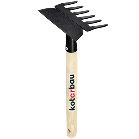 KOTARBAU® Râteau avec Houe Double Binette à 3 Dents avec Manche en Bois 33 cm Outil de Jardinage