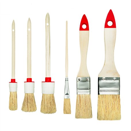 M7 Set de 6 Pinceaux 3 Plats 3 Ronds 0 "1.5" 2 "4" 6" Série 04 pour Travaux de Peinture avec Peintures et Vernis Couverture Unif