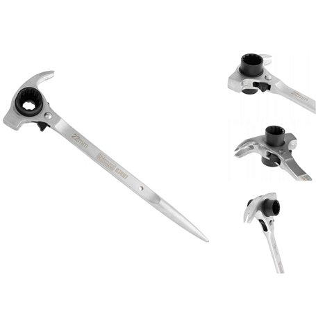Richmann Clé à échafaudage 4 en 1 (19/22 mm) - Marteau + arrache-clous + poinçon conique & cliquet réversible - Cliquet d'échafa