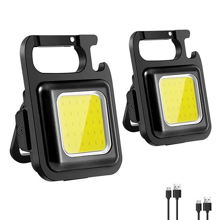 YiYFiT Lot de 2 mini lampes portables - Petite lumière rechargeable - 800 lumens - COB - Mini lampe de poche - Étanche - Porte-c