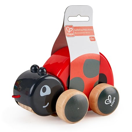 Hape Coccinelle Jouet en Bois Enfant 18 Mois - Jouet à Tirer et Pousser - Motricité