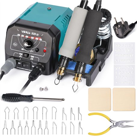 YIHUA 939-III Kit d'outils de pyrogravure Station de pyrogravure bois avec 2 stylos de pyrogravure (type fil-pointe) avec 20 emb