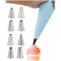 8 Douilles Patisserie et 1 Poches à Douille en Silicone Réutilisable