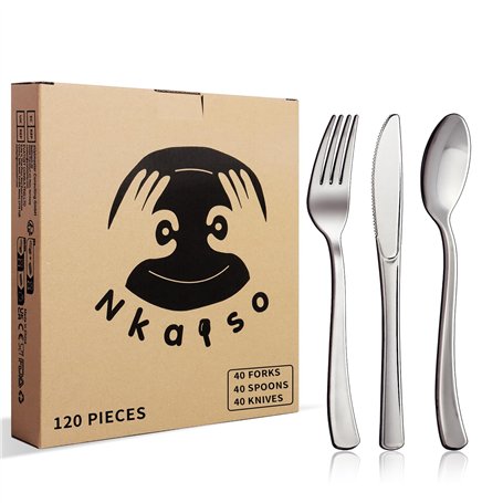 Nkaiso 120 Pièces Argent Couverts Réutilisables