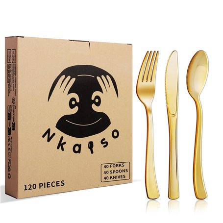 Nkaiso 120 Pièces Or Couverts en Reutilisable Couverts de fête